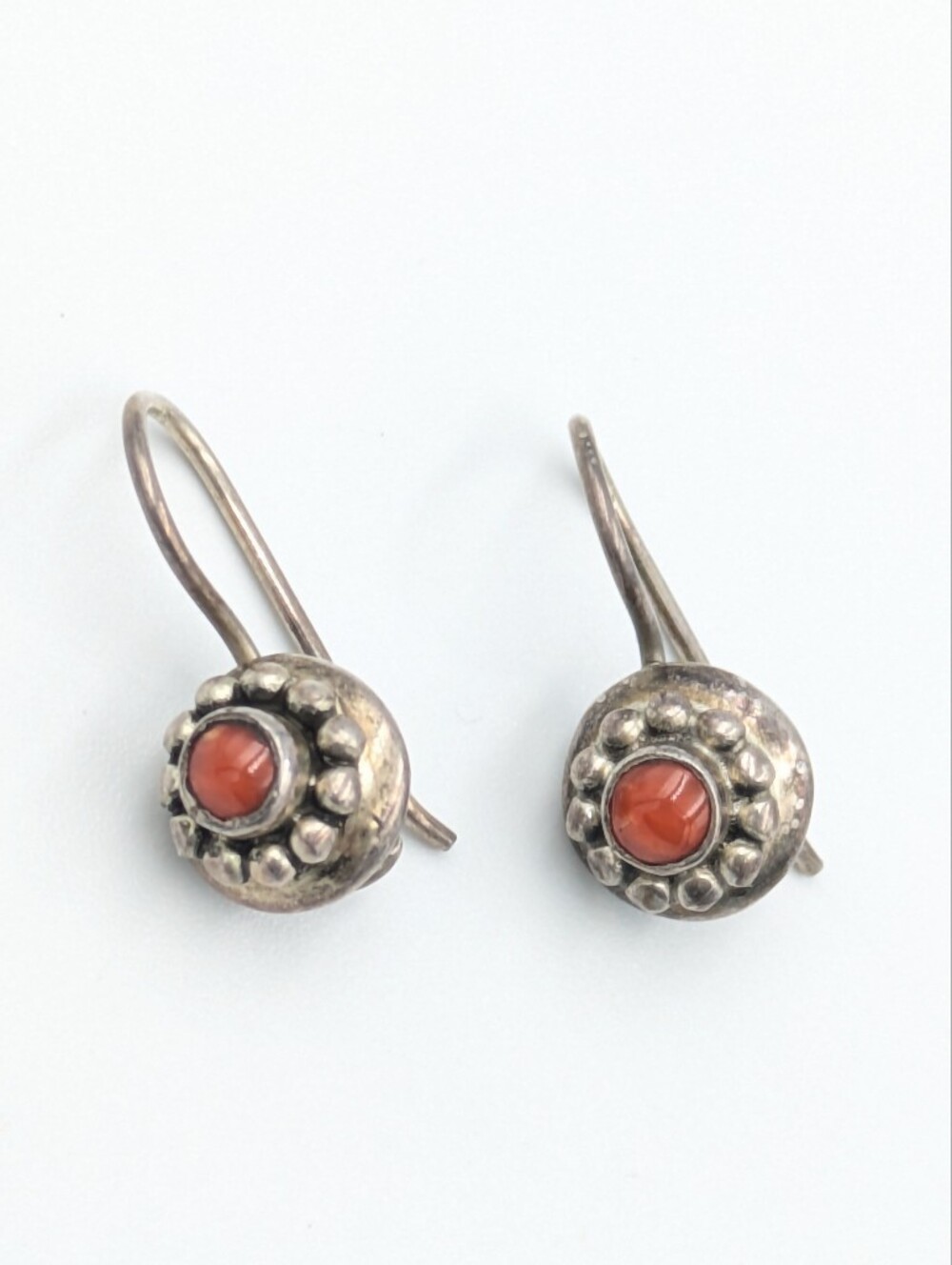 Vintage 925 sterling silver coral drop earrings
